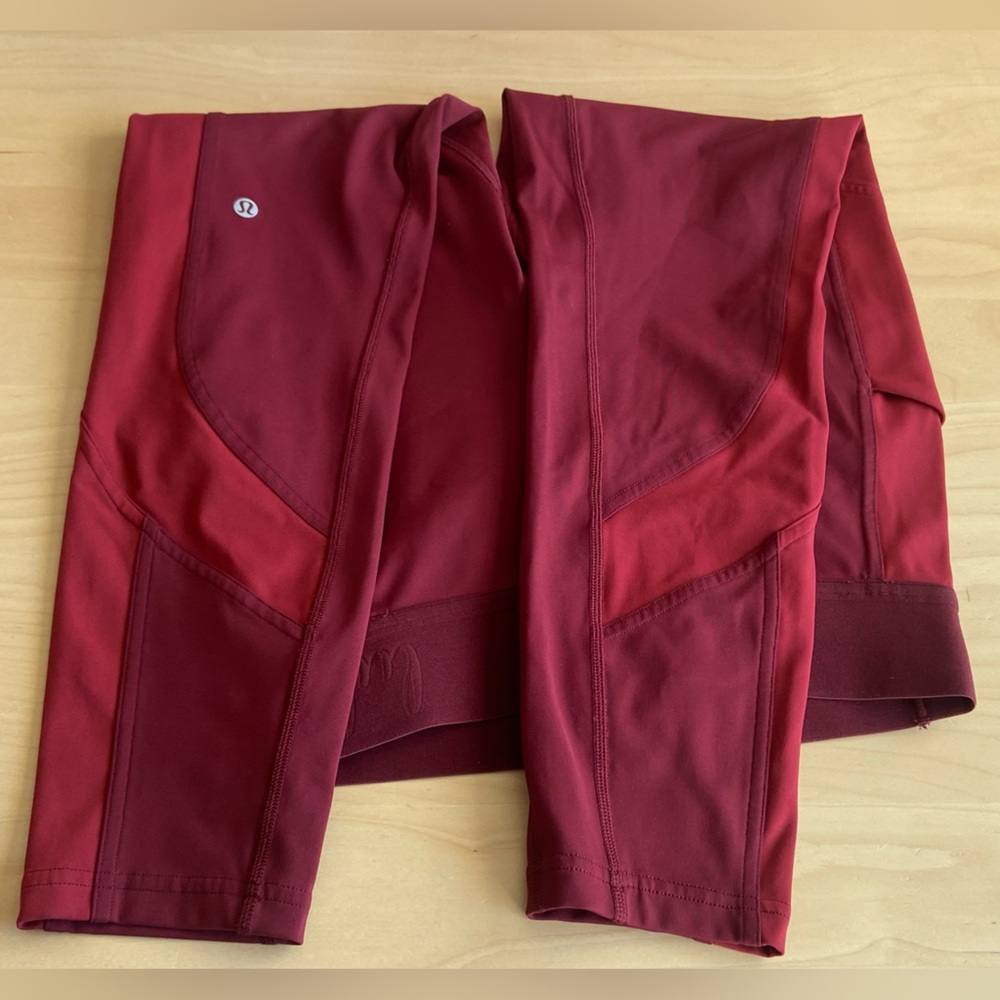 Lululemon Box it Out Tights/Leggings /w Pockets Size 8 Dot Confirmed Deep Rouge - Picture 2 of 11